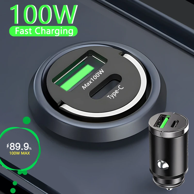 1PCS Mini Car Fast Charger with USB and Type-C Port (Brand New)