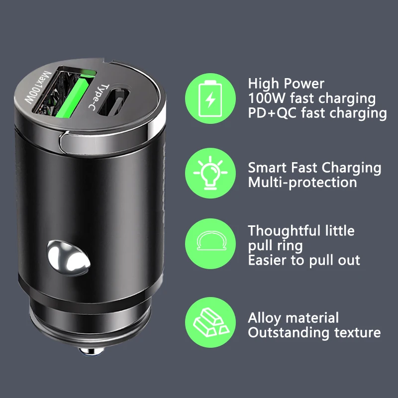 1PCS Mini Car Fast Charger with USB and Type-C Port (Brand New)